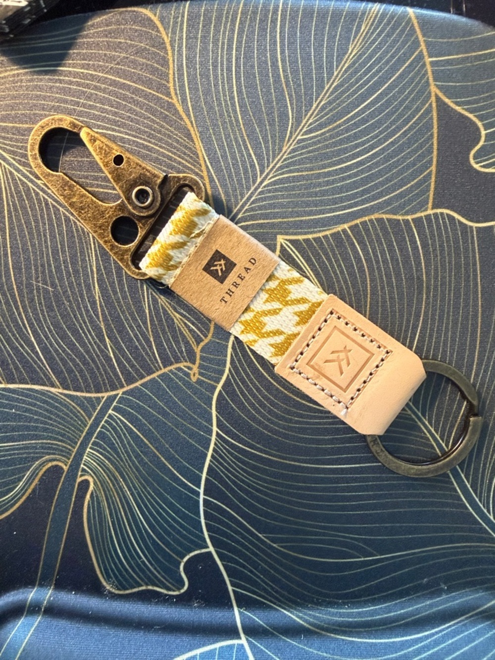 Thread Key Fob with Yellow Houndstooth Webbing